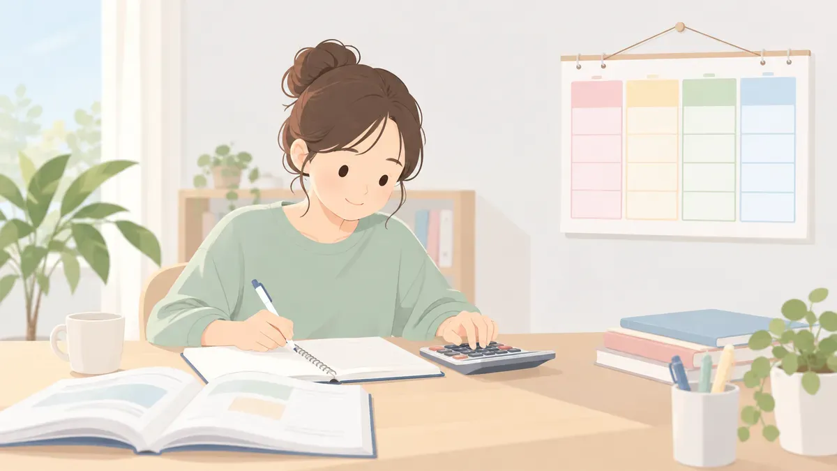 簿記の勉強を4週間の計画で進める場面